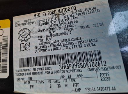 2013 Ford Fusion Transmission/Transaxle Assembly — DG9P-7000-BA