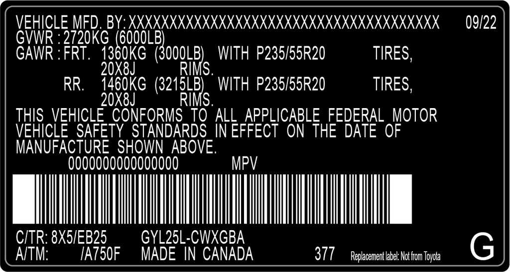 Replacement VIN Safety Certification Label - Federal Compliance Sticker for Rebuilt/Salvage Vehicles