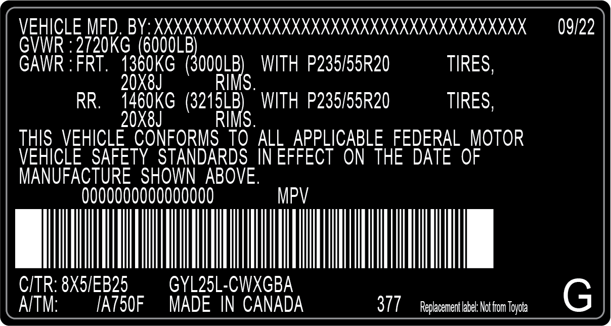 Replacement VIN Safety Certification Label - Federal Compliance Sticker for Rebuilt/Salvage Vehicles